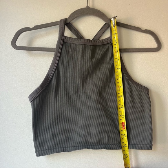 Wild Fable Gray Ribbed Crop Top M | High Neck Strappy Back Stretchy Tank - Picture 5 of 6